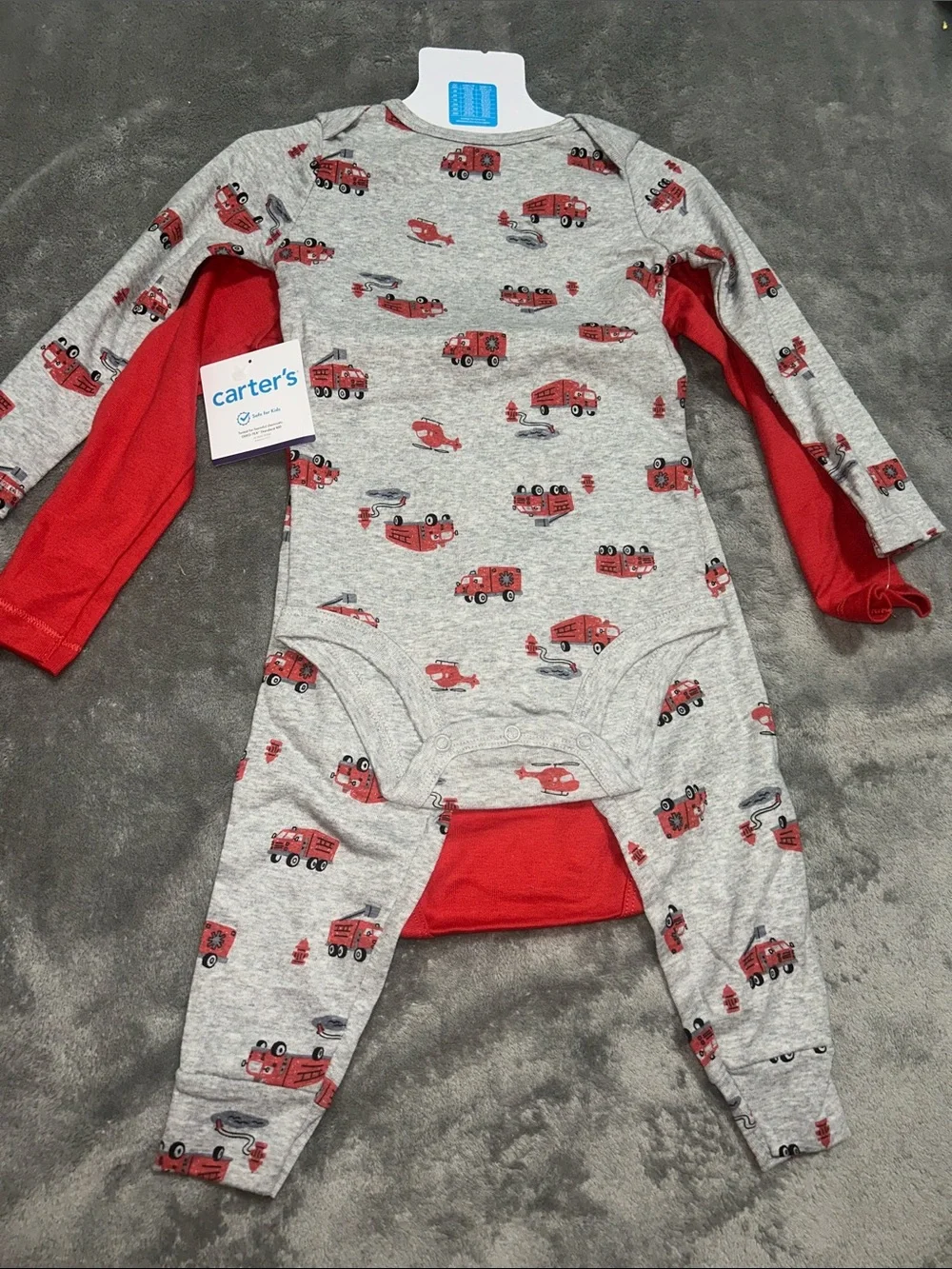 Carter's Red & Gray Firetruck Long-Sleeve Three-Piece Set